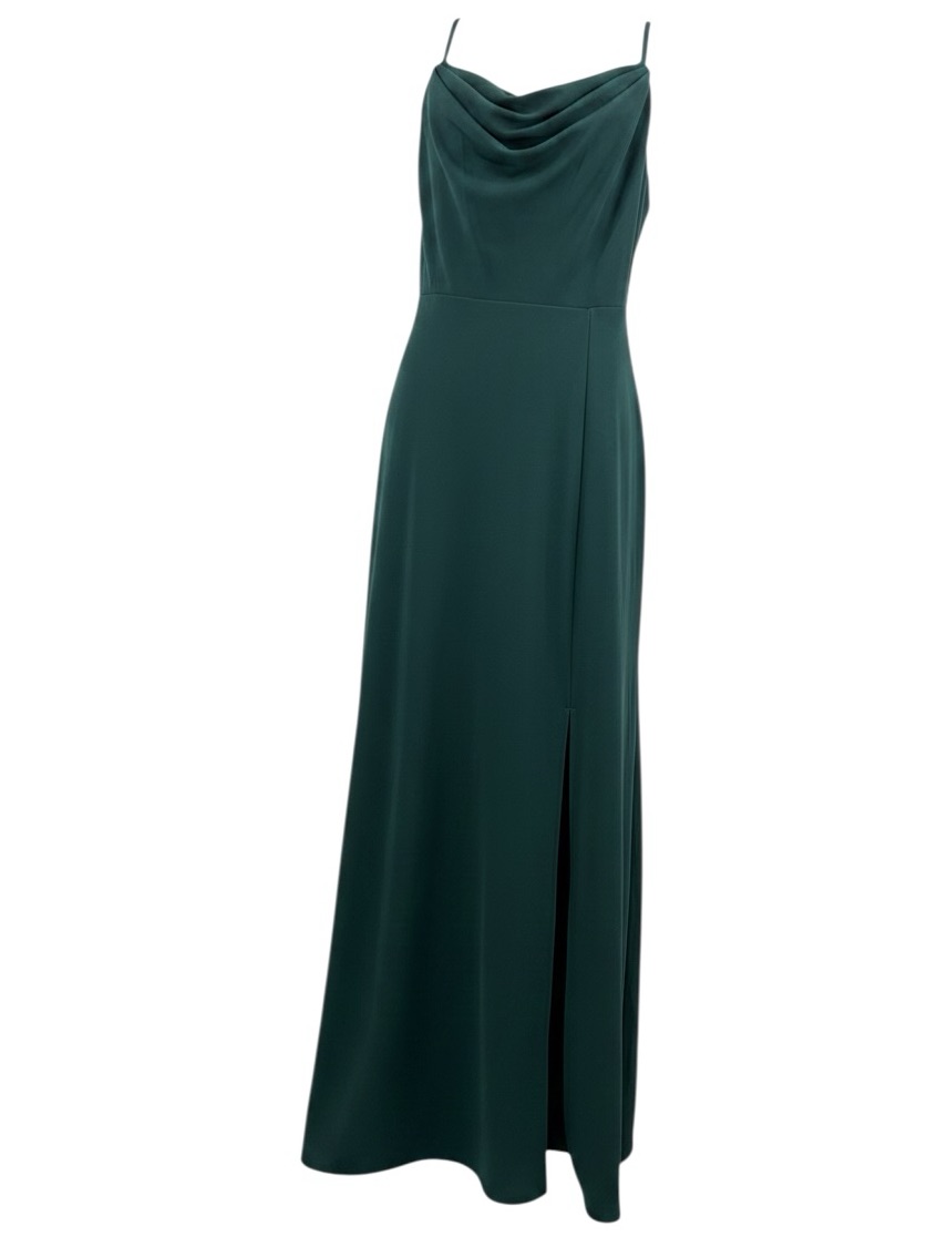 Birdy Grey Ash Hunter Green Cowl Neck Crepe Maxi Gown Front Slit Wedding 2xl